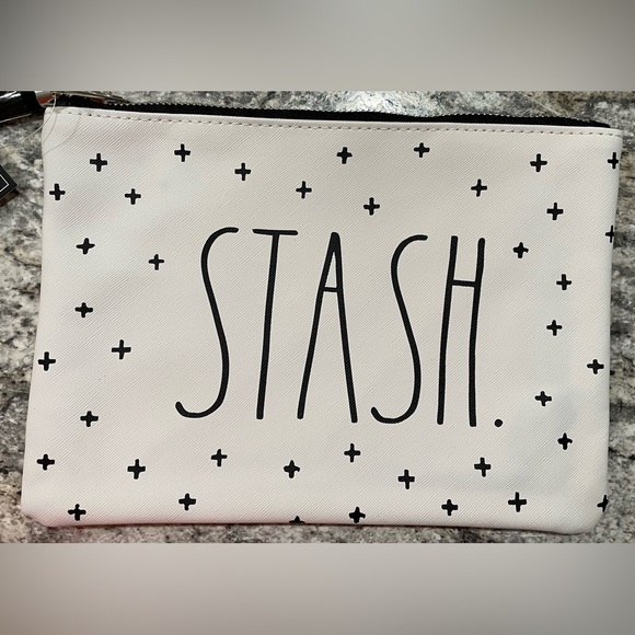 **LOT of FOUR** RAE DUNN White Zippered Faux Leather Cosmetic Bags -  “Stash” - Picture 3 of 3